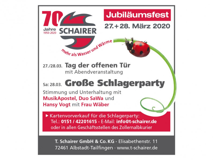 70-Jähriges Betriebsjubiläum T.SCHAIRER GmbH &amp; Co. KG